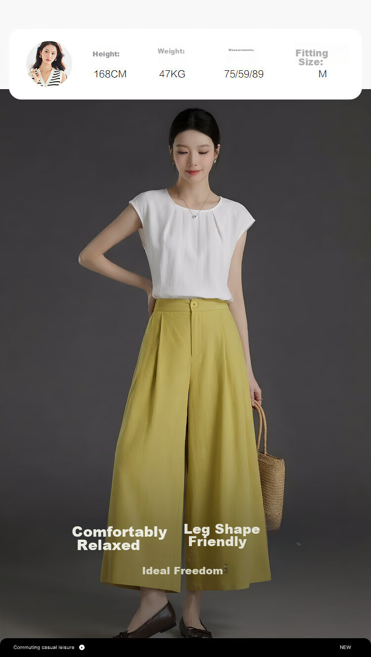 Demana [with Linen Lyocell] Summer Button High-Waist Wide-Leg Folded Slimming Cropped Casual Pants for Women Premium Feel 11