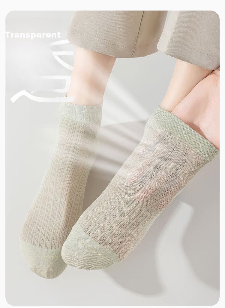 Langsha Women's Summer Thin Short Socks Seamless Mulberry Silk Mid-Calf Antibacterial Mesh Breathable White Ballet Style 7