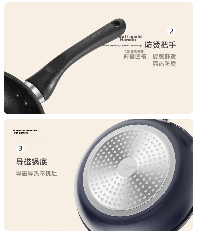 Joyoung Cookware Set 3-Piece Non-Stick Frying Pan Wok Soup Pot Milk Pot Compatible with Induction and Gas Stoves 16