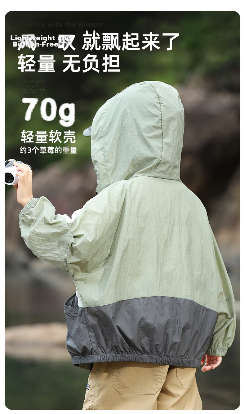 Little Elephant Hamm Boys' Summer Sun Protection Jacket UPF50+ Children's Lightweight Coat 2026 New Stylish Skin Jacket Green 130 cm 6