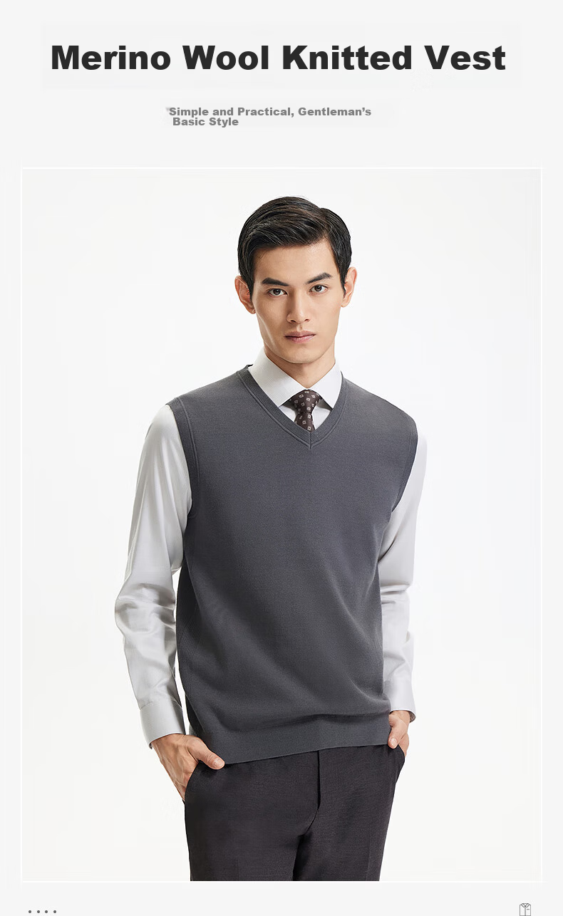 Goldlion Wool Blend 25 Autumn Winter Vest Warm V-Neck Pullover Sweater Men Dark Gray 2XL 1