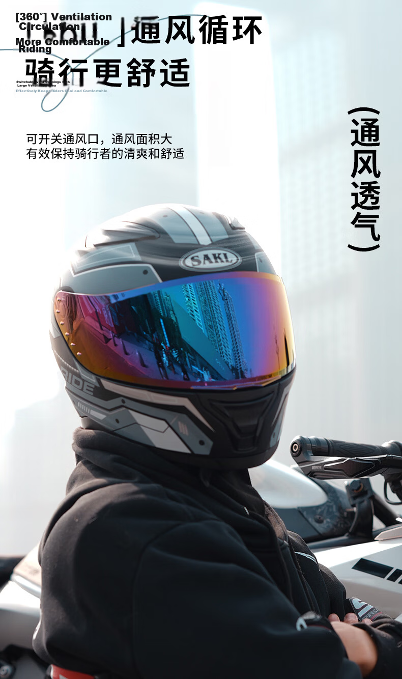 SAKL Electric Bike Helmet Motorcycle Helmet DOT Certified 3C Standard Unisex Four-Season Winter Riding Safety Anti-Fog Dual Lens Full Face Helmet 6