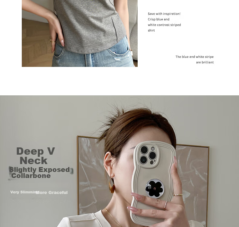 Langsha Women's Summer Short Sleeve V-Neck Slim Fit Modal Basic Top 5