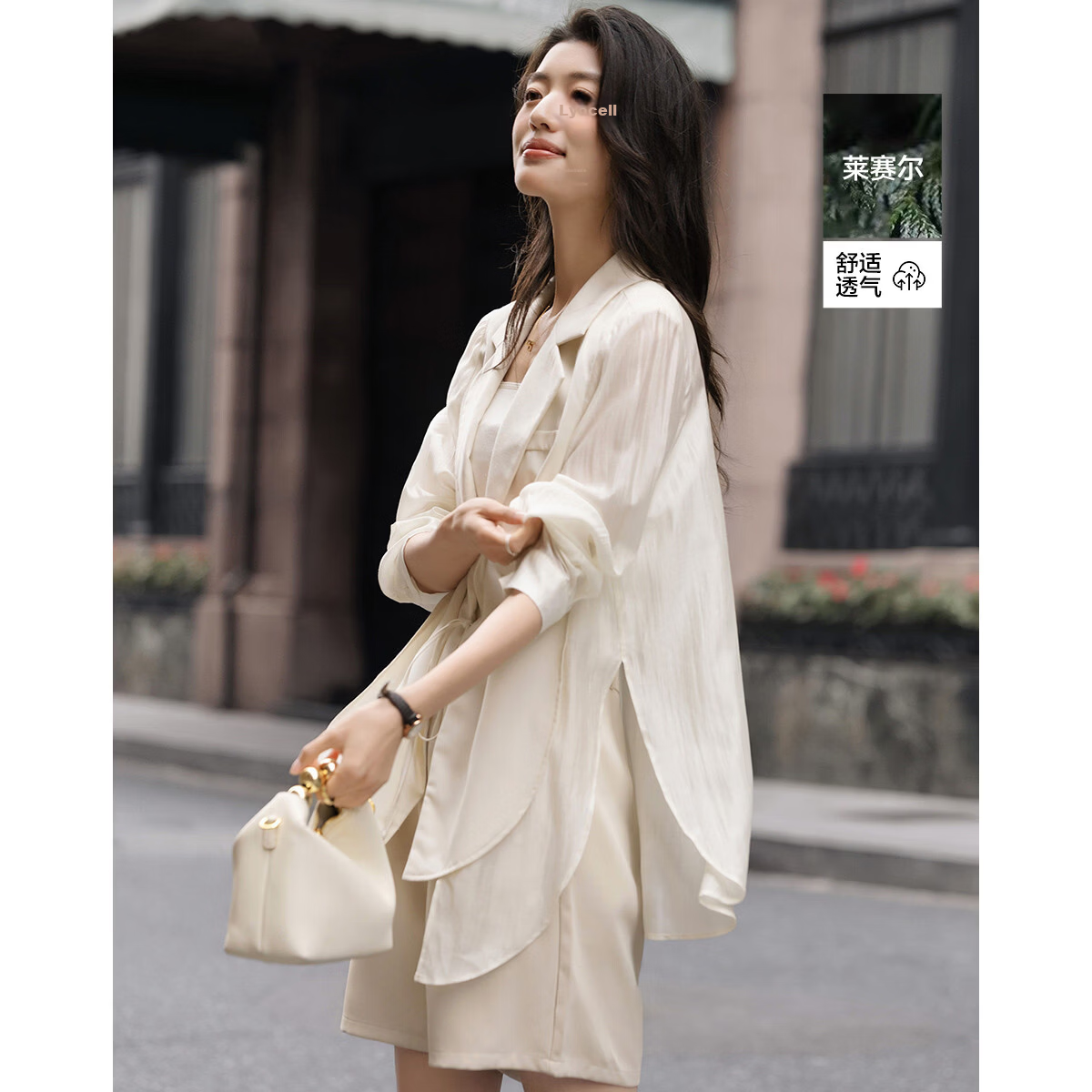 Demana [Smooth Lyocell] Spring Elegant Notched Lapel Loose Irregular Hem Petite Women's Blazer Jacket