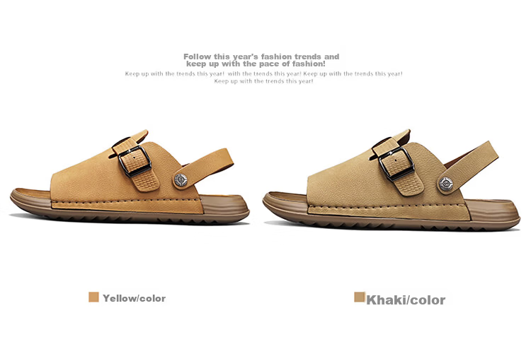 Bull Family Men's Summer New Leather Sandals Vintage Beach Shoes Outdoor Casual Soft Sole Dual-Purpose Trendy Slippers 7