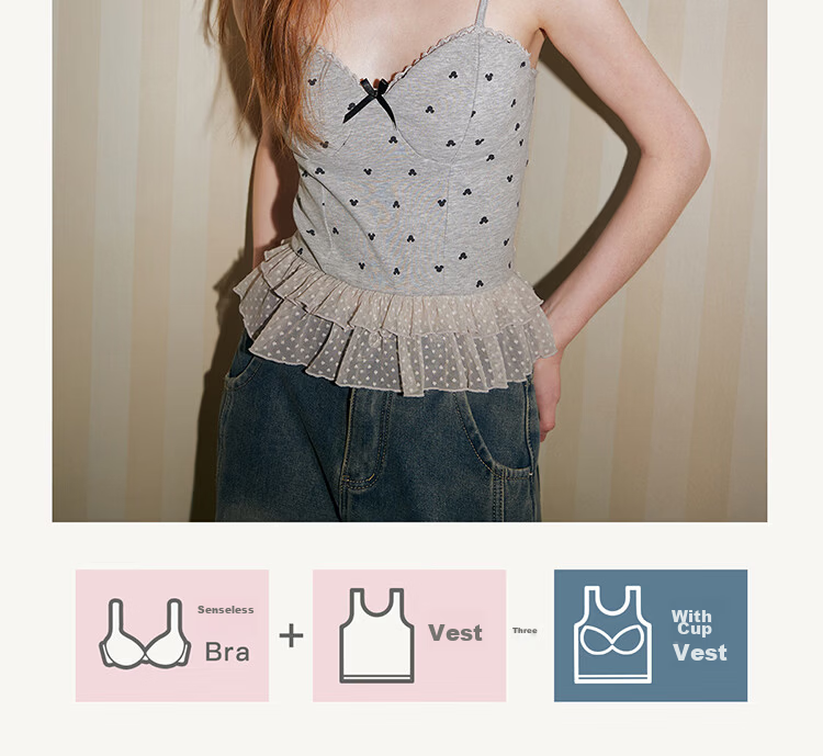 Gukoo Women's Vest Spring Summer Disney Collaboration 2026 New Padded Mesh Camisole Cloud Smoke Gray M 6