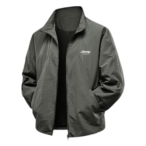 JEEP SPIRIT Men's Spring Autumn American Style Casual Outdoor Waterproof Stand Collar Jacket Dark Gray XL