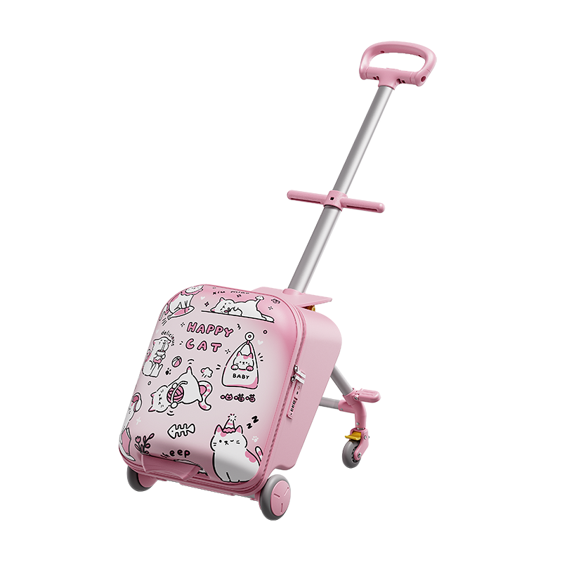 Jingsu Kids Ride-On Luggage Suitcase for Boys and Girls, Carry-On Baby Trolley Travel Bag, Milk Peach Pink, 20 Inch