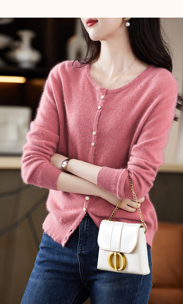 Dme 100% Wool Cardigan 2025 Autumn Round Neck Loose Drop Shoulder Long Sleeve Knit Sweater for Women 11