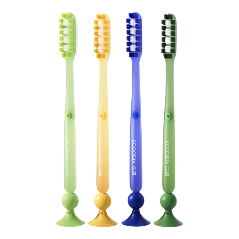 Baixi Long-Handled Toothbrush, 4 Pieces, Extended Brush Head with Bottom Suction Cup, Fine Soft Bristles, for Men And Women, Home Dental Care, Cleaning, Valentine's Day Gift