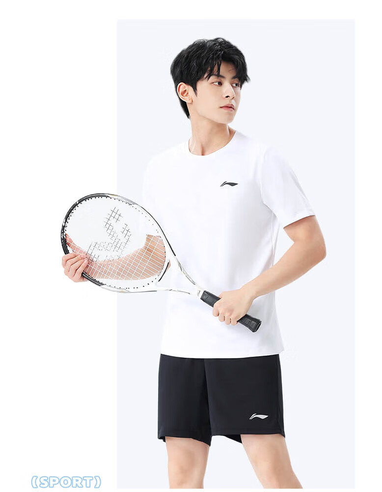 LI-NING Men's Sports Set 2026 Summer New Pure Cotton Breathable Short Sleeve and Shorts Running Fitness Outfit 20