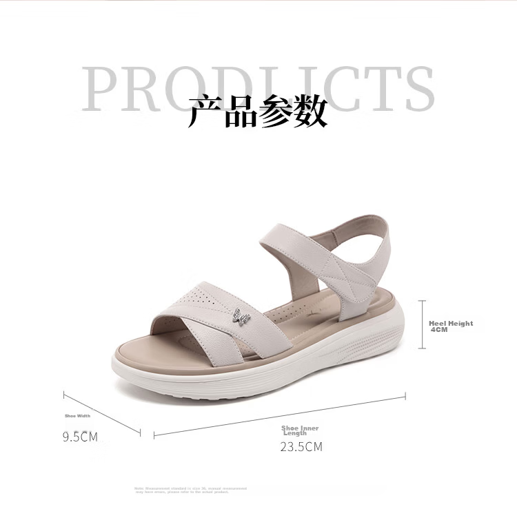 Red Dragonfly Women's Soft Sole Velcro Wear-Resistant Sandals Lightweight Non-Slip Flat Mom Shoes WTK265752 Off-White Size 37 8