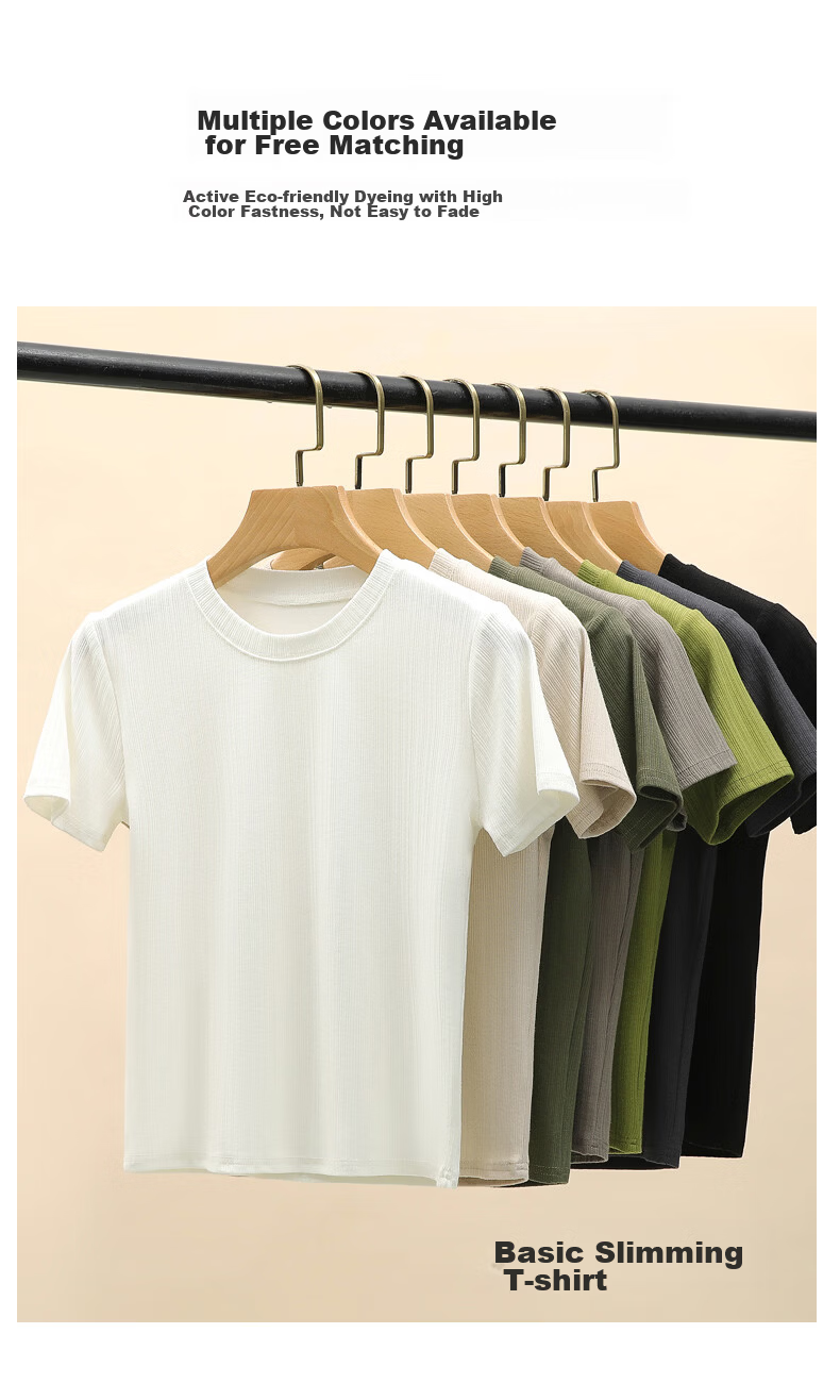 Langsha Knitted Short Sleeve Base Shirt for Women Spring Summer Casual Slim Fit T-Shirt 6
