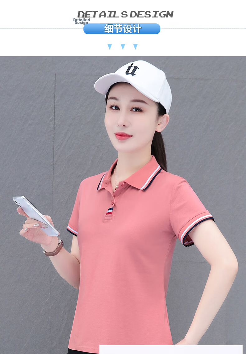 Woodpecker Women's Polo Shirt Short Sleeve T-Shirt Summer New Pure Cotton Regular Shoulder Turn-down Collar Casual Plus Size Slim Fit Top Gray M 5