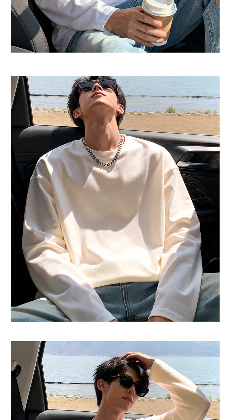 Yiershuang [100% Pure Cotton] Men's T-Shirt, Round Neck, Spring And Summer Undershirt, Soft Cotton Underwear, Sweatshirt, Inner Layer Top, Long-Sleeve T 8