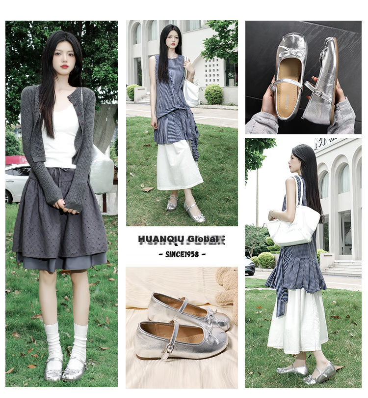 HUANQIU Silver French Style Ballet Mary Jane Flats for Women Summer Breathable Height Increasing Soft Sole Dress Shoes 4