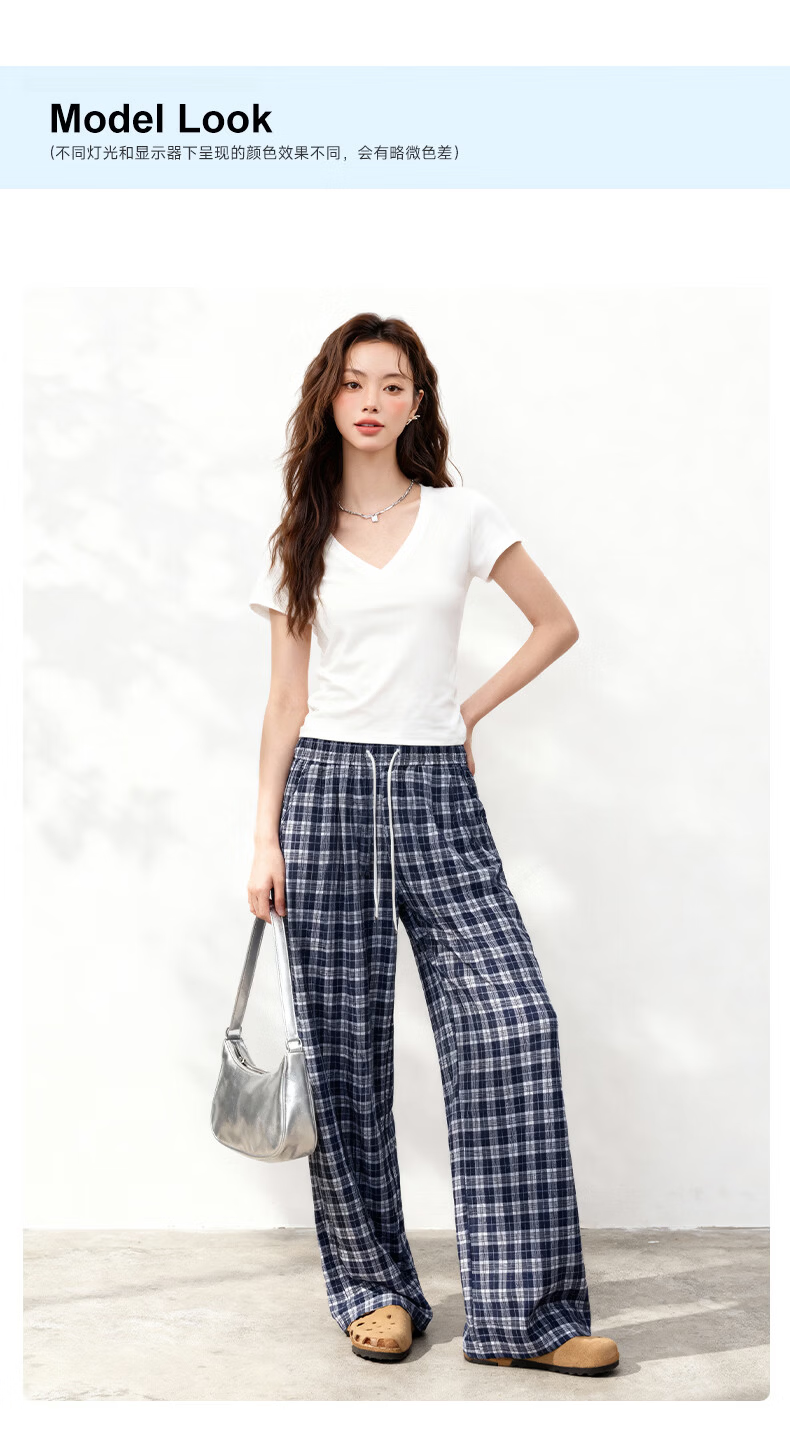 MJ STYLE Plaid Wide-Leg Pants for Women 2026 Spring Summer New Patchwork Check Design Draped Loose Casual Trousers 12