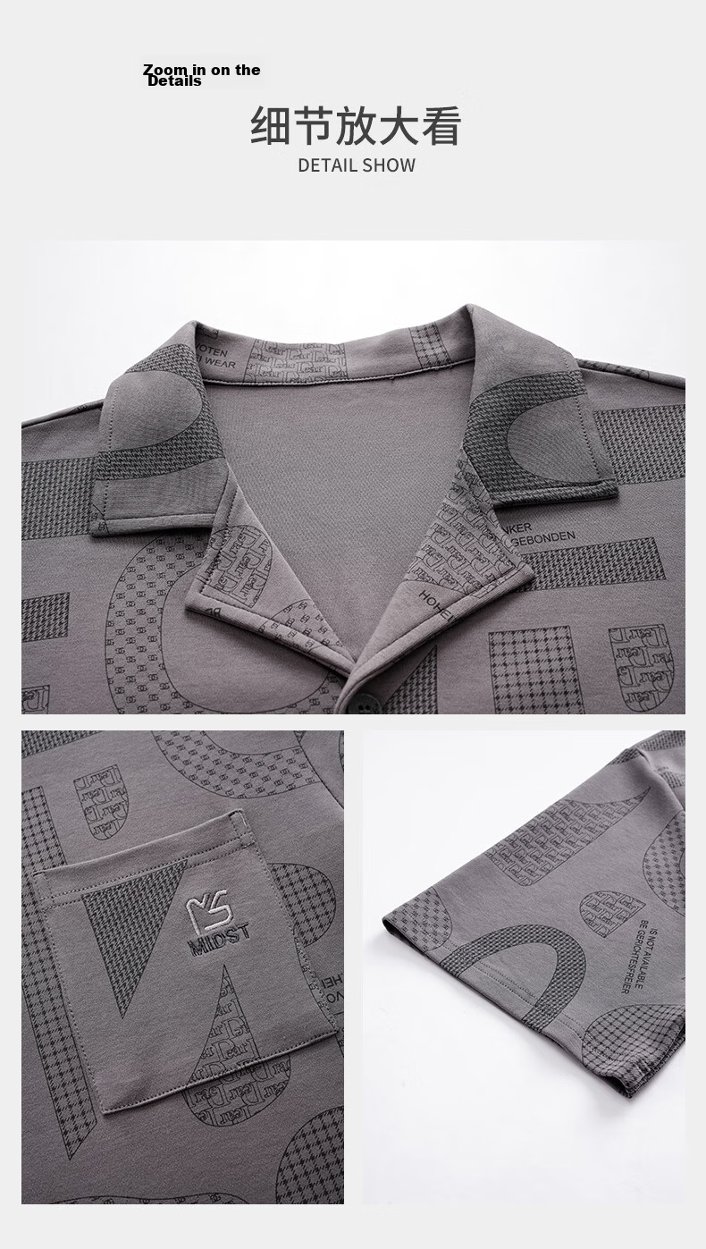 Hengyuanxiang 100% Cotton Men's Pajamas Polo Collar Cardigan Antibacterial Mite-Resistant Short Sleeve Long Pants Summer Casual Homewear Suitable for Outdoors 12