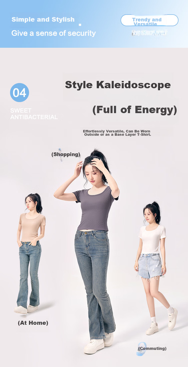 Hodo Women's T-Shirt 10A Antibacterial Smooth Modal Stretch Ribbed Slim Fit Versatile Short Sleeve Top 4