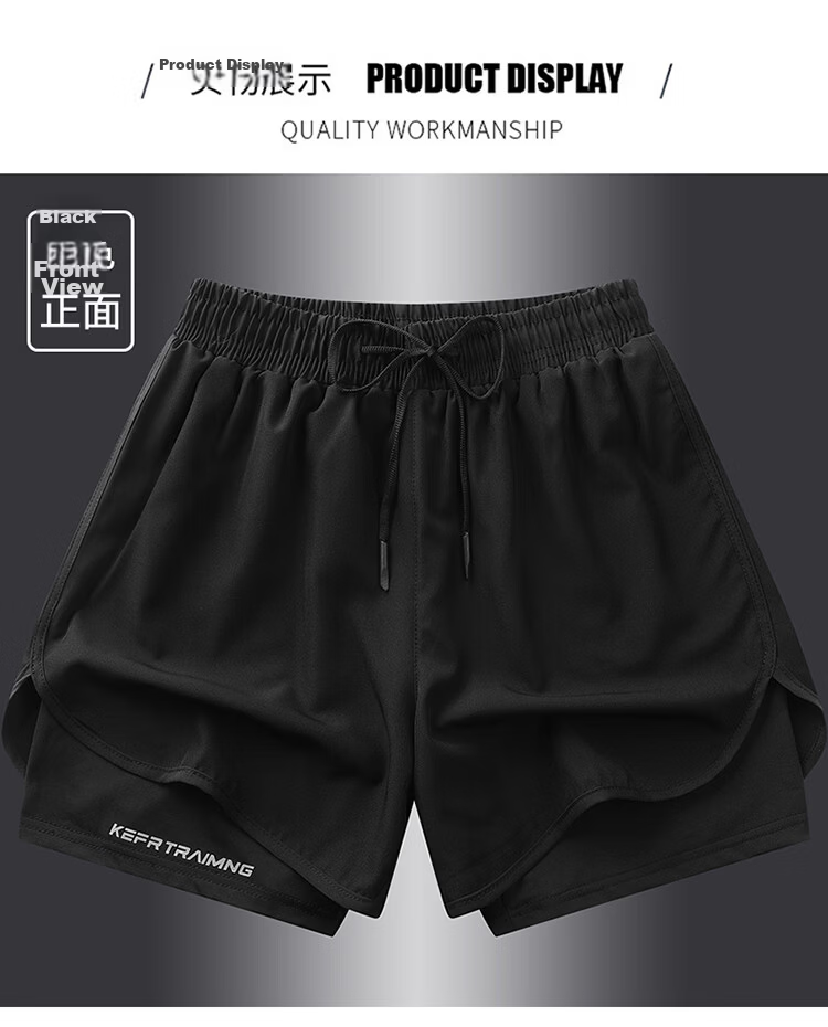 TUCANO Men's Breathable Cooling Quick-Dry Outdoor Sports Running 3D Fake Two-Piece Shorts Black 3XL 13