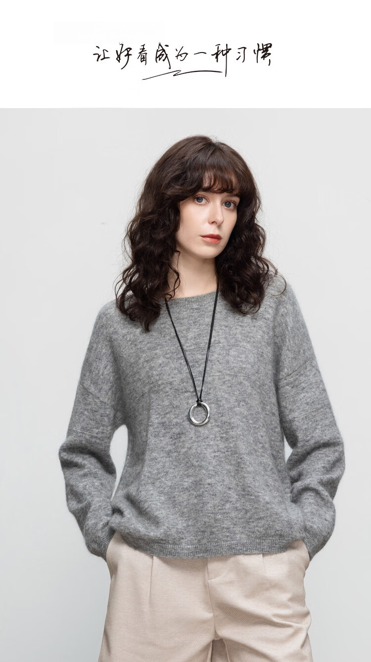 DME Wool Mohair Blend Winter Ribbed Crewneck Loose Drop Shoulder Soft Stretch Knit Sweater for Women 1