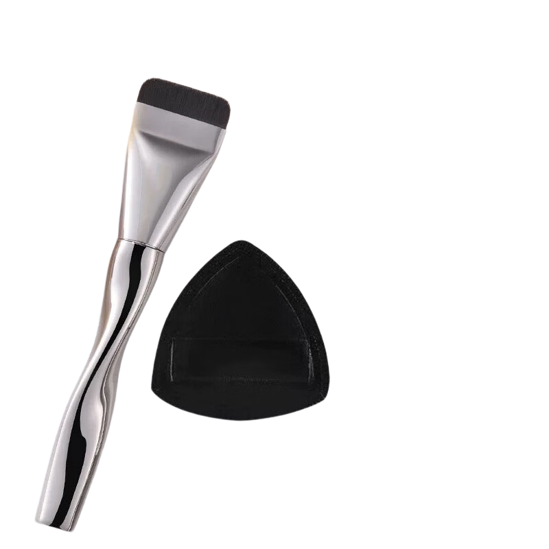 LiQing Flat Foundation Brush Black Pineapple Puff Seamless Powder-Absorbing Flat Head Makeup Brush Flawless Base Brush