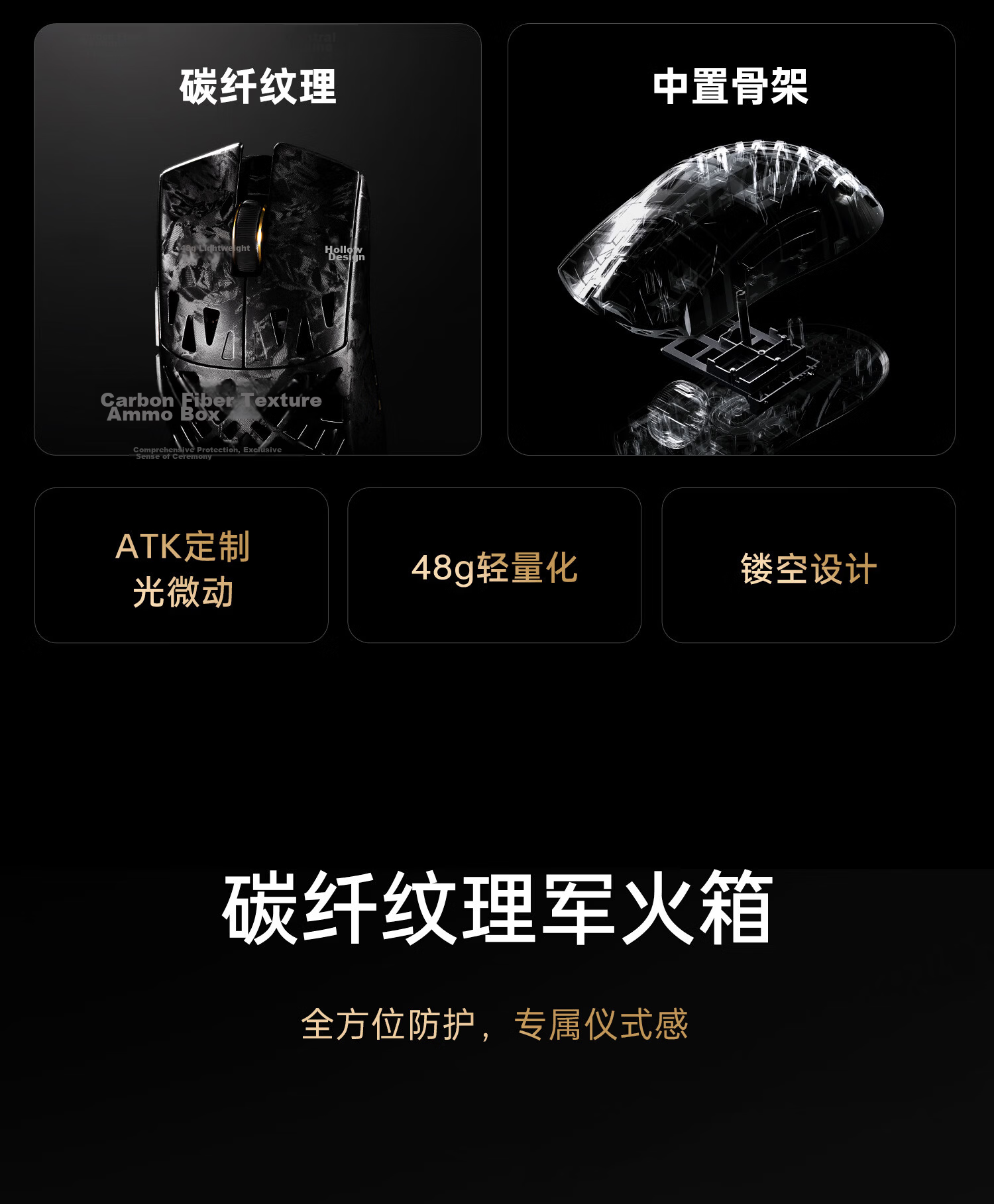ATK LieKong Soul Ghost Wireless Mouse Composite Carbon Fiber Lightweight Hollow Ergonomic Wired Gaming Office Mouse Ghost Master Edition Black 3