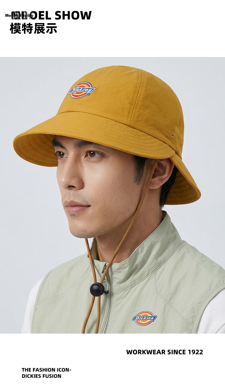 Dickies New Solid Color Double Brim Sunshade Fisherman Hat Unisex Couple Large Brim Breathable Sun Protection Hiking Cap Blue 17