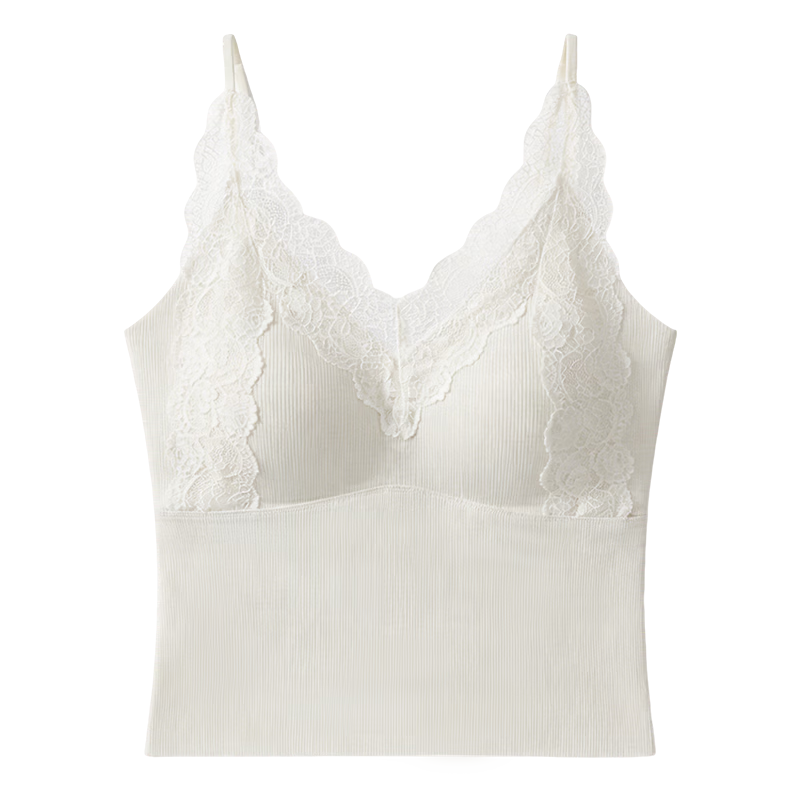 MiiOW V-Neck Lace Camisole Tank Top Women's Backless Integrated Bra with Pads 10A Antibacterial Wearable Underwear