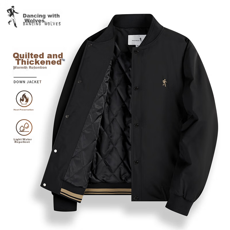 DANCING WOLVES 3D Structured Fashion Baseball Jacket Men's Casual Coat 001 Black 3XL (190)
