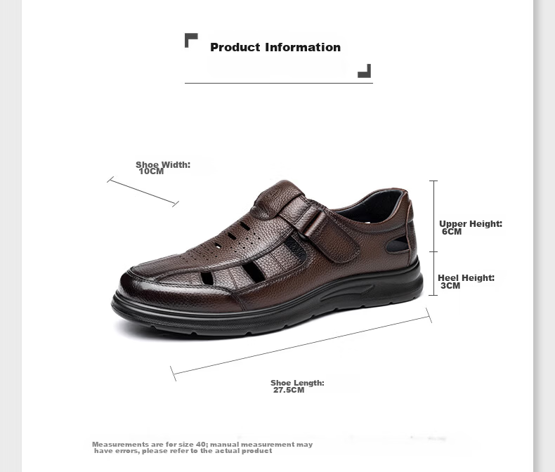 LAORENTOU Men's Genuine Leather Summer Breathable Hollow-out Business Casual Closed-toe Sandals LL325 Brown Size 40 5