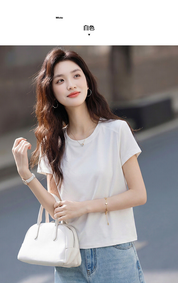 Demana [Smooth Lyocell] Summer Simple Style Round Neck Short Sleeve Slim Fit Petite Versatile High-End Women's T-Shirt 10