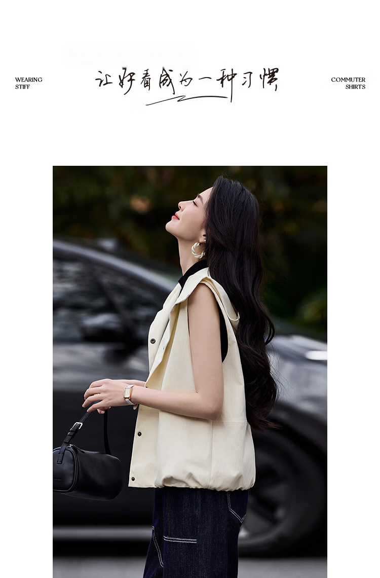 Demana Modern Urban Spring Luxury Sleeveless Hooded Vest Loose Slimming Concealing Jacket for Women High-End Feel 9