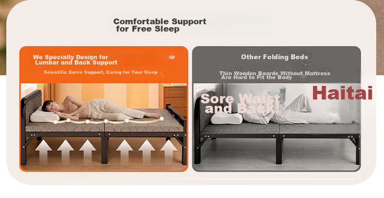 Quanpinwu No-Assembly Folding Single Bed Nap Bed Home Hospital Care Coconut Palm Sponge Mattress Camp Bed 10