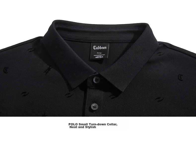 CABBEEN 205g Sweat-Absorbing Beads Polo Shirt Men Flocked Dark Pattern Logo Print 2026 Summer Breathable Short Sleeve Polo 25