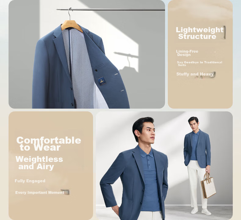 Goldlion [Stretch Breathable] Spring Summer Men's Single-Breasted Slim Fit Business Casual Blazer Jacket Gray Blue 48A 4