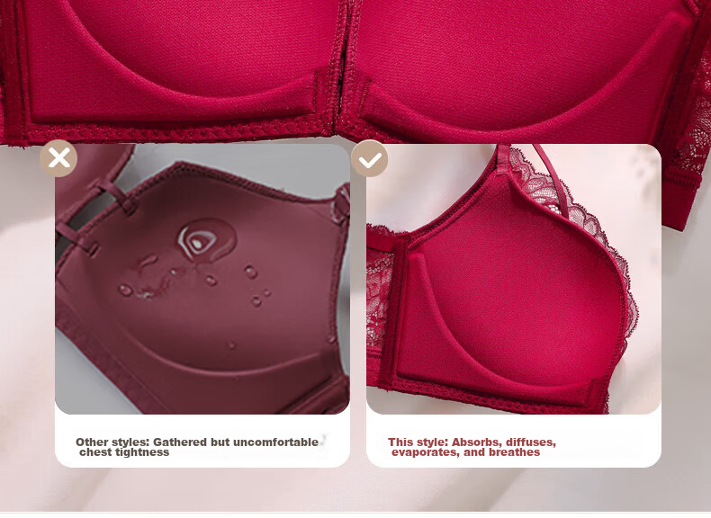 KJ Front Closure Bra Set for Women Sexy Backless Wireless Push-Up Plus Size Bra Red Year Premium Gift 20