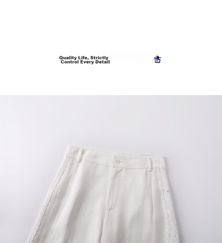 Demana [Linen Lyocell Blend] Spring Artistic Lace Trim Drawstring Straight Loose Slimming Women's Casual Pants 12