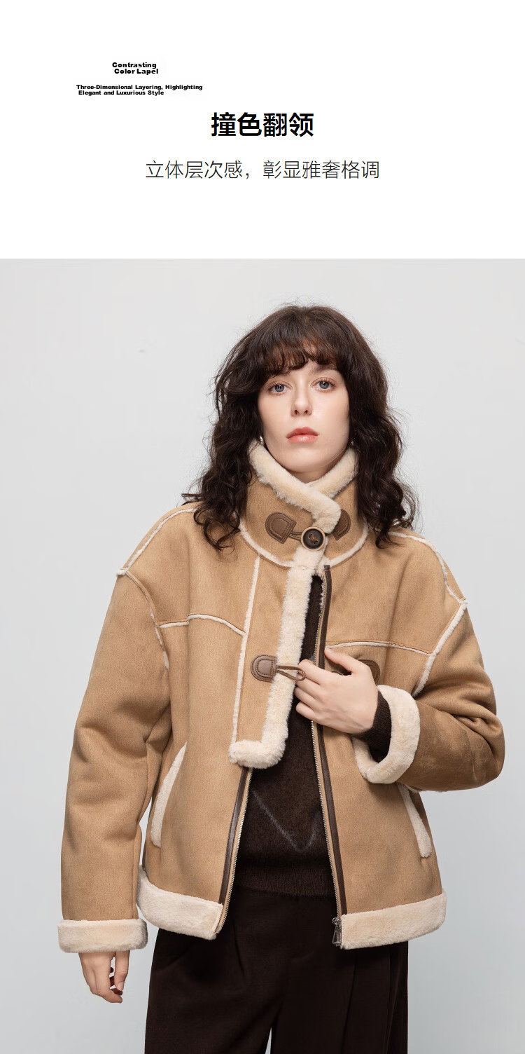 Demana Vintage Yadan Style Winter Modern Suede Velvet Lapel Faux Shearling Spliced Short Warm Women's Jacket 7