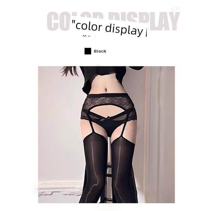 Ice Snow Kapok Black Sheer Suspender Lace Over-the-Knee Open Crotch Thigh-High Sexy Pantyhose Uniform Hot Girl Stockings 3