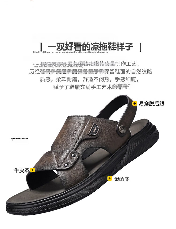 Bull Family Men's Leather Summer Sandals New Soft Sole Beach Shoes Casual Dual-Purpose Slippers Versatile Dad Shoes 6