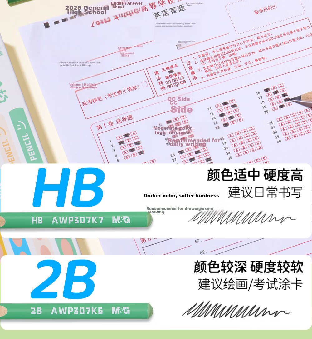 M&G Stationery, 2B Perforated Pencils with Thick Lead, 12 Pieces, Elementary School Students' Specialized Drawing Pencils for Exam Use, Children's Summer Vacation Handwriting Practice Triangular Wooden Shaft with Top-Ended AWP307K6 13