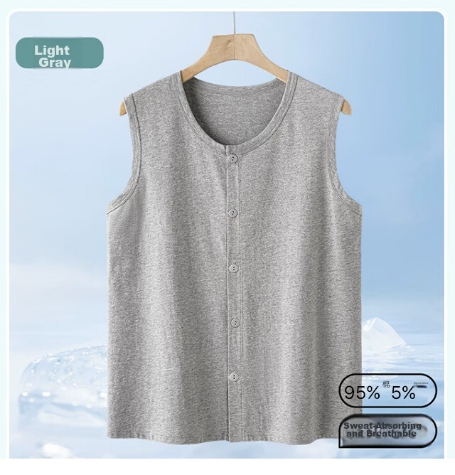 Xueqiman Pure Cotton Vest Middle-aged and Elderly Men's Plus Size Vest Father's Day Cardigan Loose Sleeveless Undershirt Underwear 15