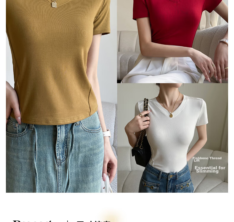 Langsha Women's Summer Short Sleeve V-Neck Slim Fit Modal Basic Top 9