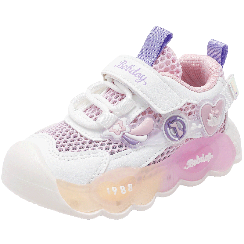 BOBDOG Girls' Light-Up Shoes, Summer Baby Mesh Shoes, Children's Walking Shoes, 103352076, Pink-Purple/white, Size 26