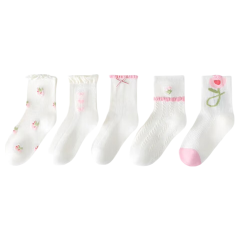 Mianmanman Children's Socks, Xinjiang Cotton, Antibacterial And Anti-Mite, Girls' Sweet Lace Mid-Calf Socks, for Toddlers And Older Children, Cotton Socks for Autumn Seaso
