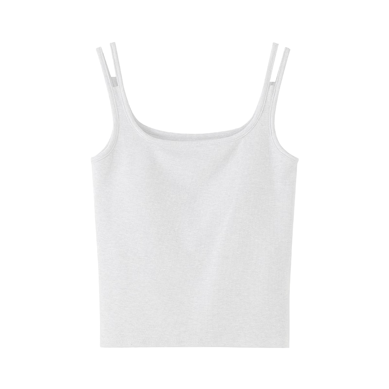 Borui Women's Ribbed U-Back Slim Strap Camisole with Built-in Padded Bra, Pure Desire Mid-Length Tank Top