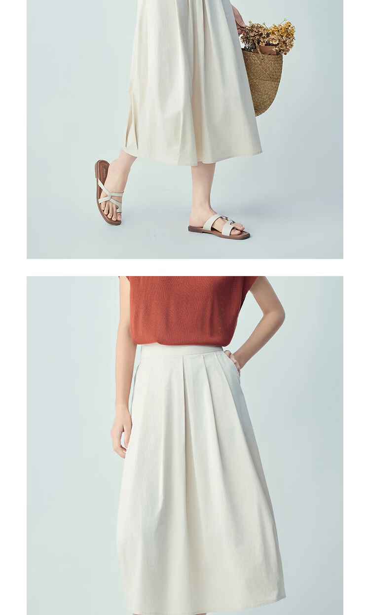 Giordano Women's Bud Skirt 2026 Summer Pure Cotton Semi-Elastic Waist Pleated A-Line Midi Skirt 13466203 13