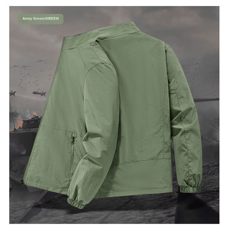Yalu Ice Silk Men's Jacket Summer Casual Stand Collar Windproof Breathable Lightweight Sun Protection Army Green (Upgraded) 3XL 12