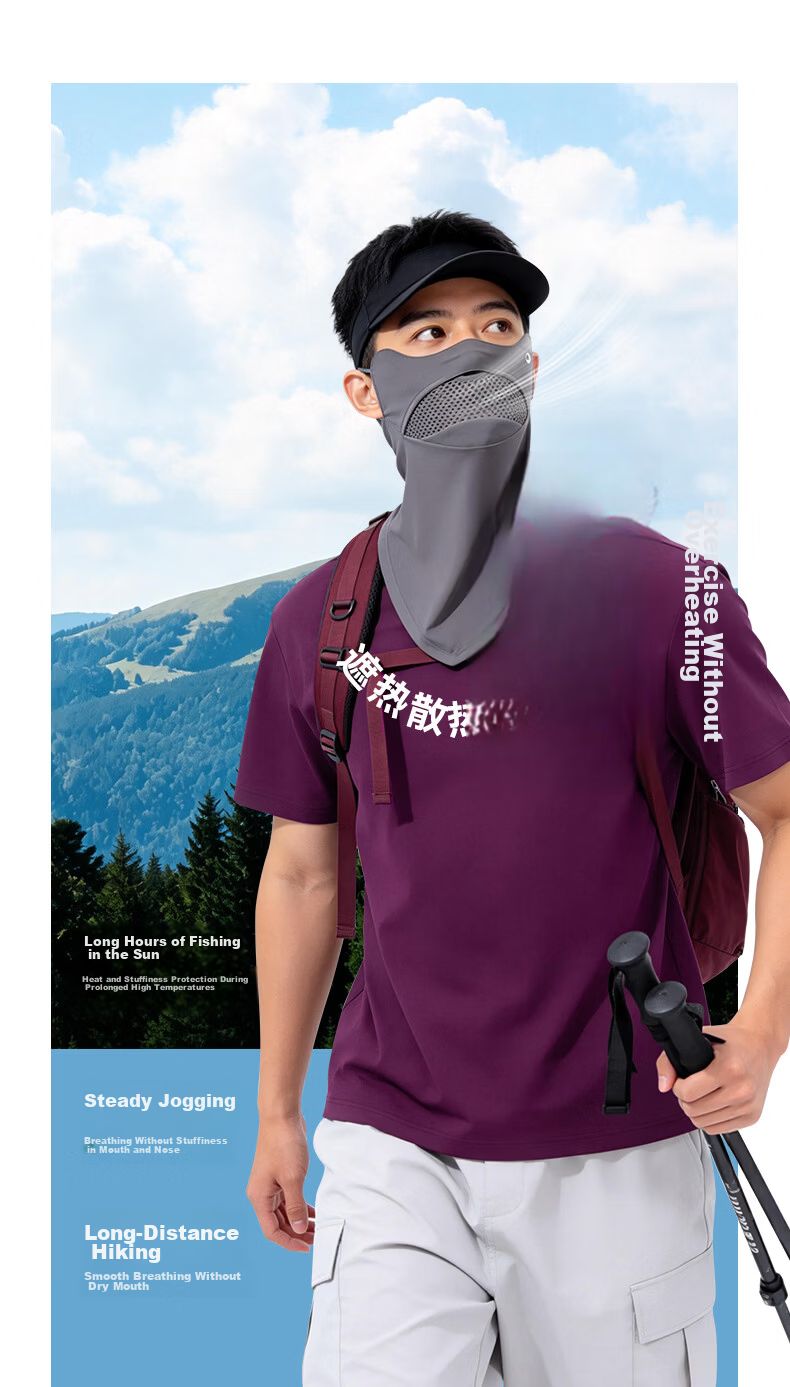 GOLOVEJOY Outdoor Sports Sunscreen Face Mask UV Protection Full Face Neck Eye Guard Breathable Hiking Black 2
